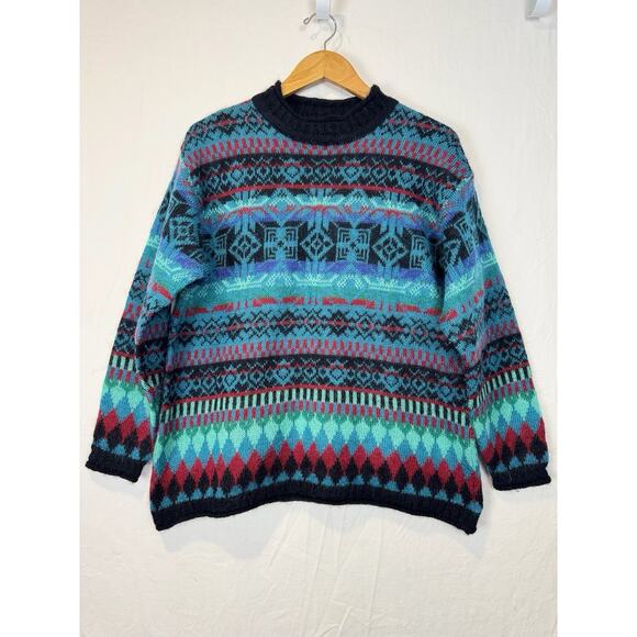 Vtg Esprit Mohair Blend Sweater 80s 90s Geometric Fair Isle Knit Cozy Retro SM - Picture 1 of 5
